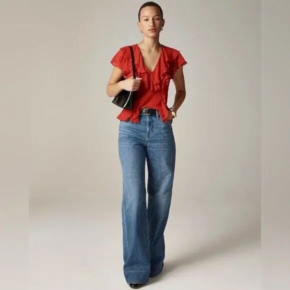 J.Crew Red Ruffled Blouse V-Neck Layered NEW NWT Plus Size 2X - Picture 6 of 11